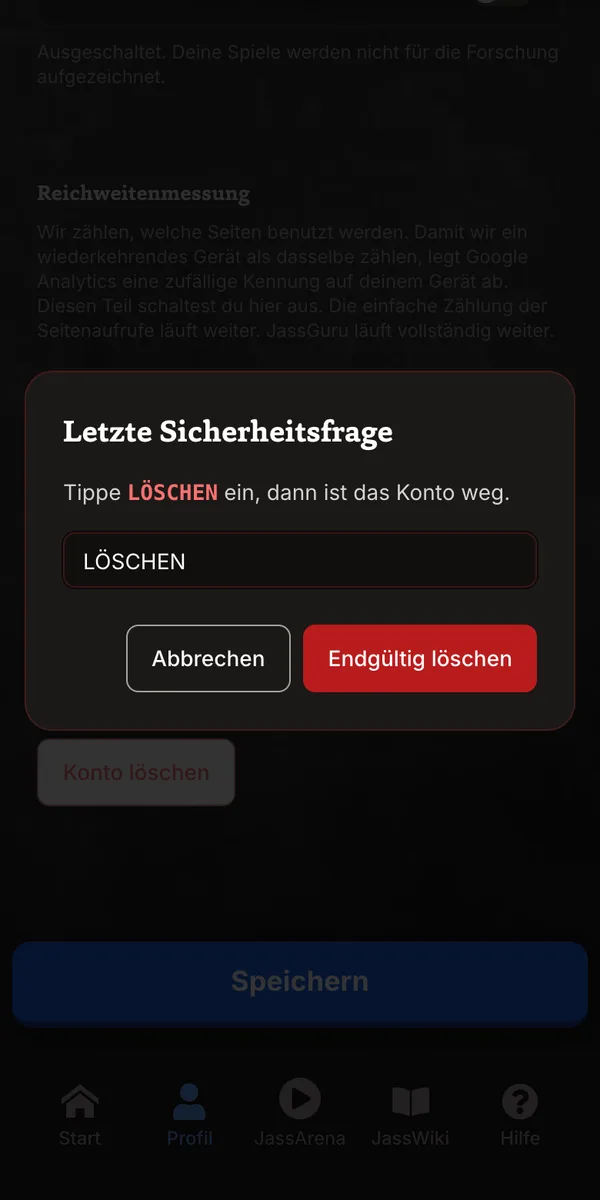 Feld «LÖSCHEN» mit «Endgültig löschen»