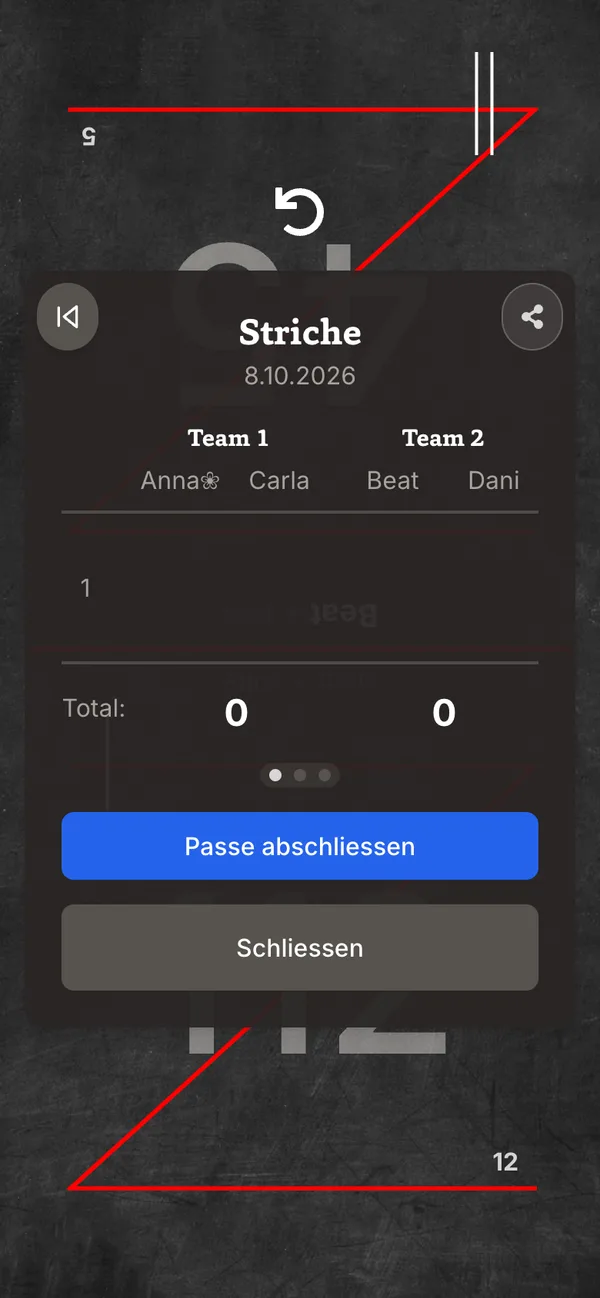 Resultattafel mit «Passe abschliessen»