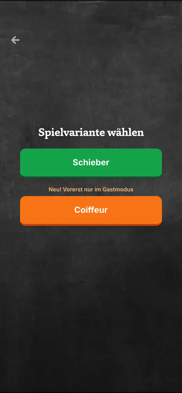 «Spielvariante wählen» mit Schieber und Coiffeur