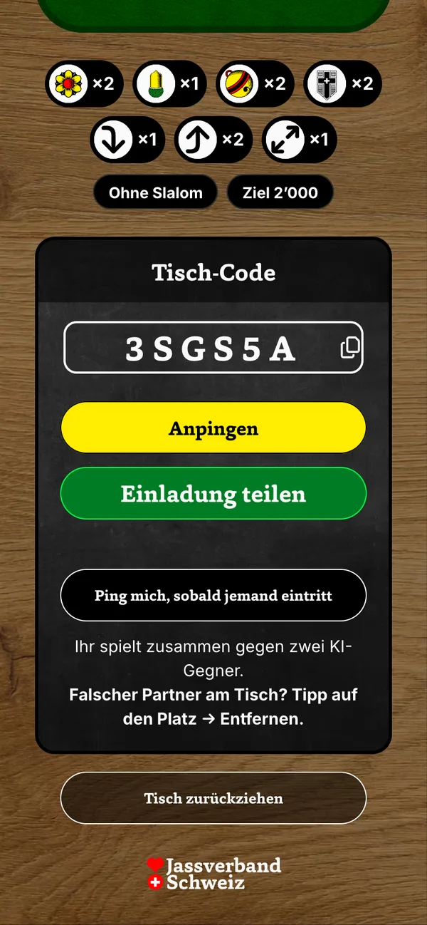Warteraum mit «Tisch zurückziehen»