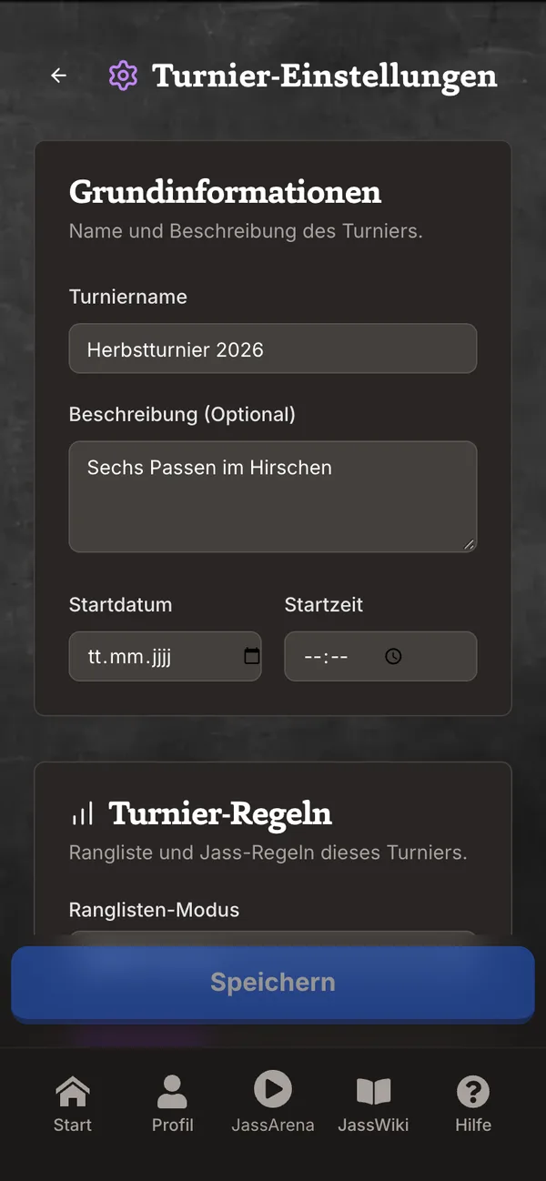 Turnier-Einstellungen