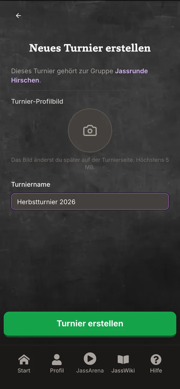 «Neues Turnier erstellen»
